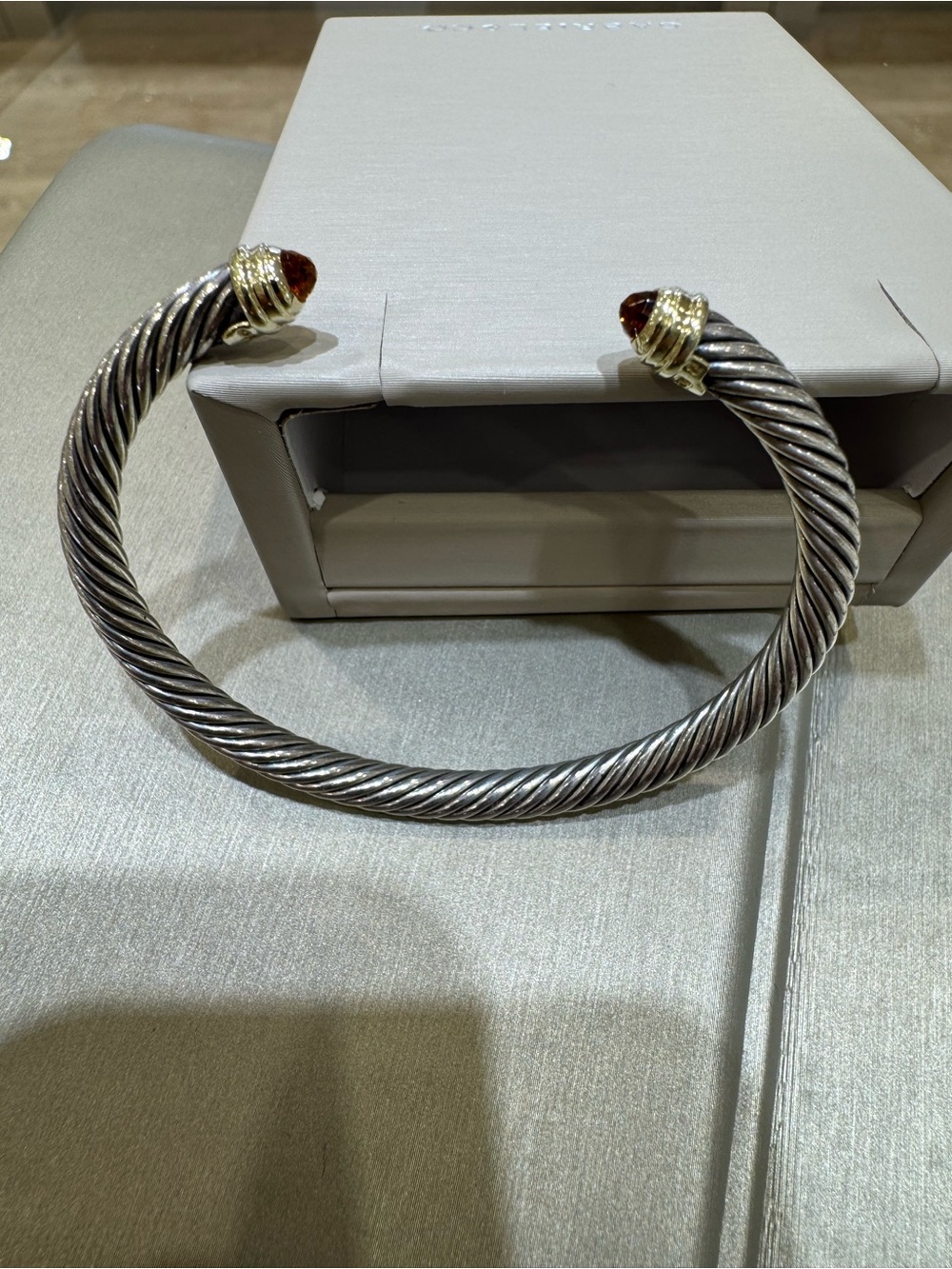 David Yurman Twisted Cable Cuff Bracelet with Gold Accents and Citrine End Caps